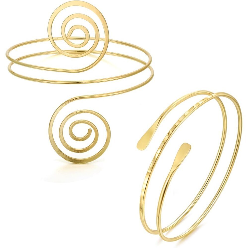 Gold Arm Cuff Bracelets Set for Women Open Adjustable Metallic Jewelry